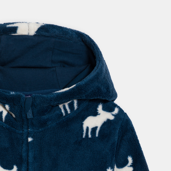 جمبسوت بيجاما من الصوف بطبعة باللون الأزرق الداكن